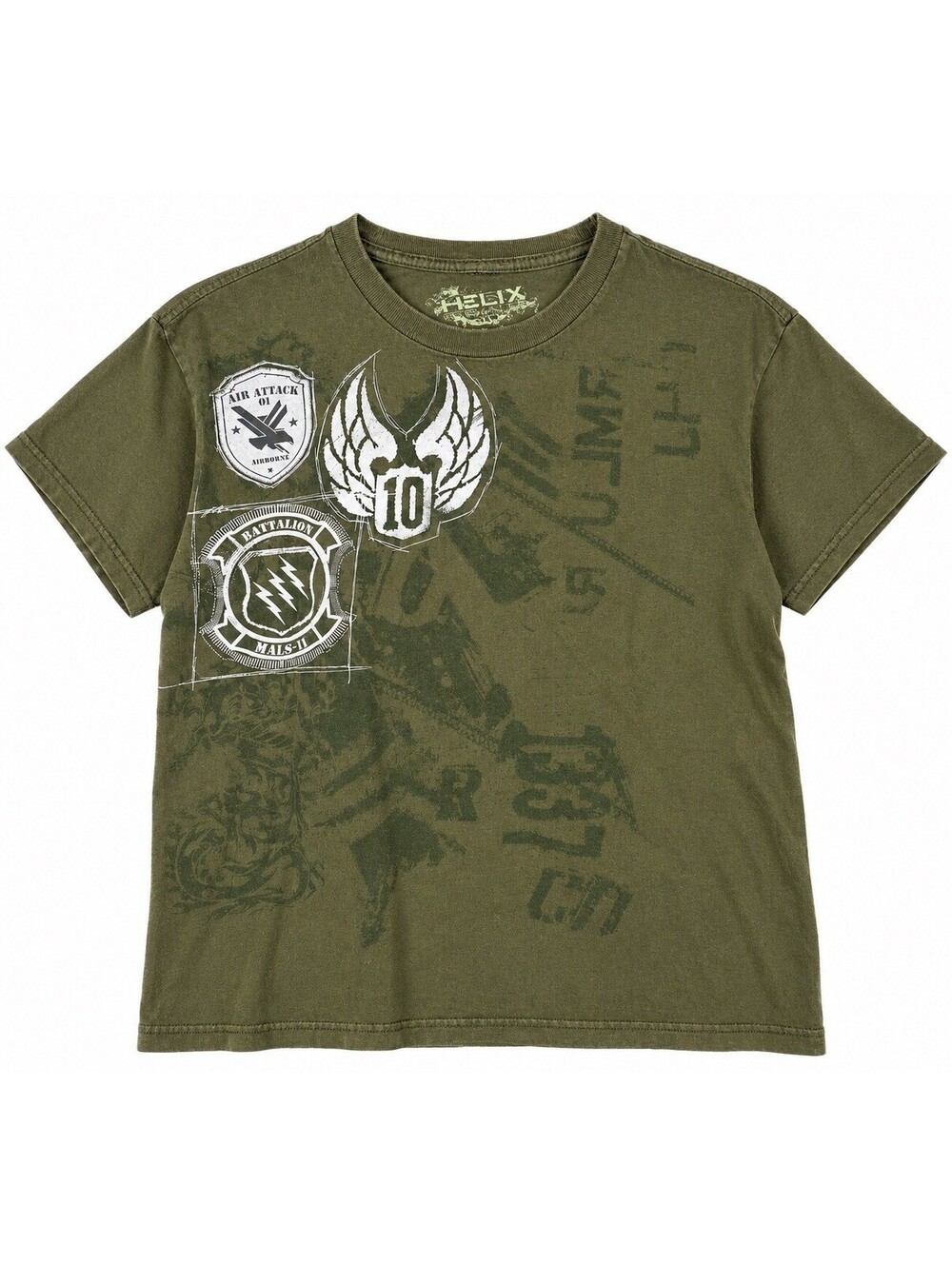 Y2K Helix Youth XL T Shirt Military Air Attack Battalion Graphic Olive Green